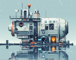 Fototapeta premium Space station flat design side view technology theme water color Analogous Color Scheme