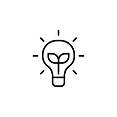 Renewable energy icon. Simple outline style. Shining electric ecology light bulb, leaf, eco, green, sustainable energy concept. Thin line symbol. Vector illustration isolated.