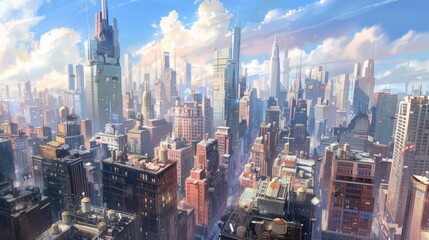 Obraz premium Majestic skyscrapers towering over a bustling cityscape, epitomizing urban sophistication and modernity.