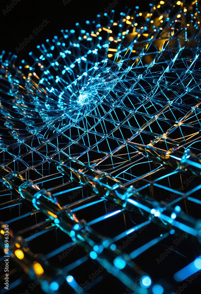 Poster An up-close view of vibrant electrons swirling around a crystal lattice, casting ethereal reflections