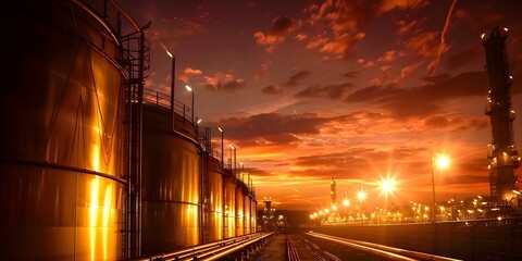 Large tanks storing liquefied natural gas at an LNG facility. Concept LNG Storage Tanks, Natural Gas Industry, Energy Infrastructure, Industrial Facilities, Fuel Storage