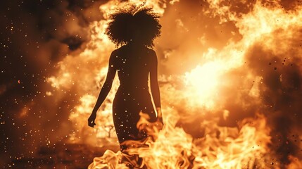 empowered inferno fearless african american woman walking through flames
