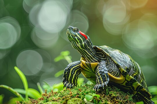 Red eared slider turtle close up