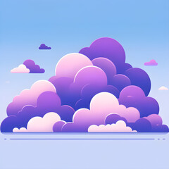 Concept of Dreamy Serenity: Stylized Purple Clouds in Gradient Sky – Whimsical Aesthetic Featuring Light Lavender, Deep Violet, Soft Lilac Hues – Captivating Illustration Reflecting Tranquility and De