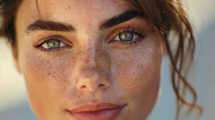 Beauty portrait of a woman with vibrant, healthy skin and a subtle smile