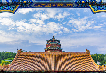 thai temple roof with sky