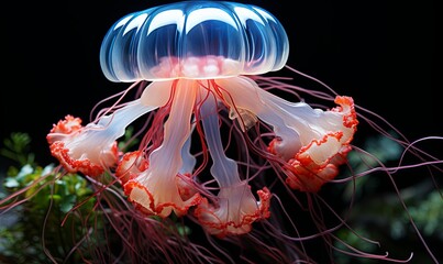 Close Up of Jellyfish on Black Background