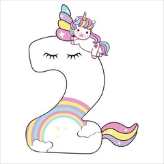 Number two vector birthday unicorn