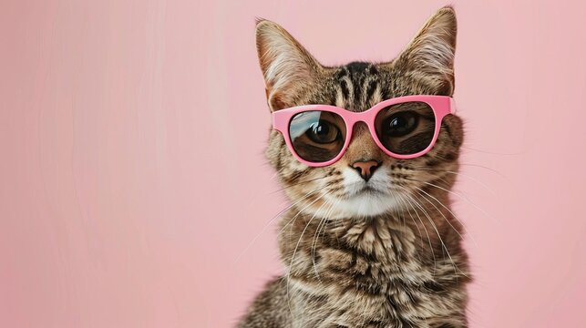 fashionable feline with pink glasses cute cat wearing stylish eyewear ai generated animal portrait