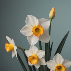 Fototapeta premium Vibrant Yellow-Orange Narcissus Bloom, Narcissus flower close-up, ikebana art