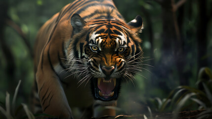 Fototapeta premium Portrait of angry tiger, Tiger in jungle looking at camera 