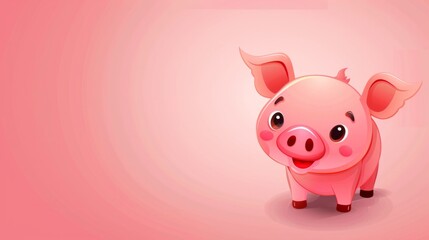 Adorable pink pig surrounded by a soft pink aura on a vibrant pink backdrop