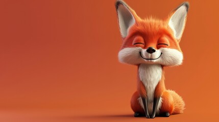 Cartoon fox sitting on bright orange background