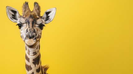 Graceful giraffe standing in front of vibrant yellow backdrop