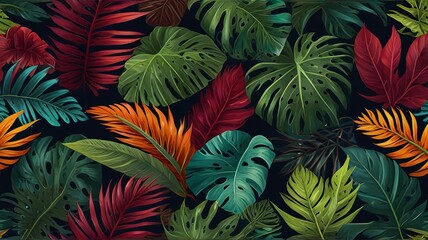 Seamless tropical leaf pattern colorful leaves