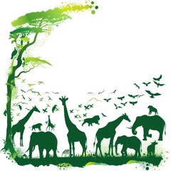 Obraz premium Silhouettes of various animals in green