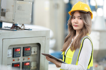 Through collaboration and innovation, the Asian female engineer enhanced the industrial factory's...