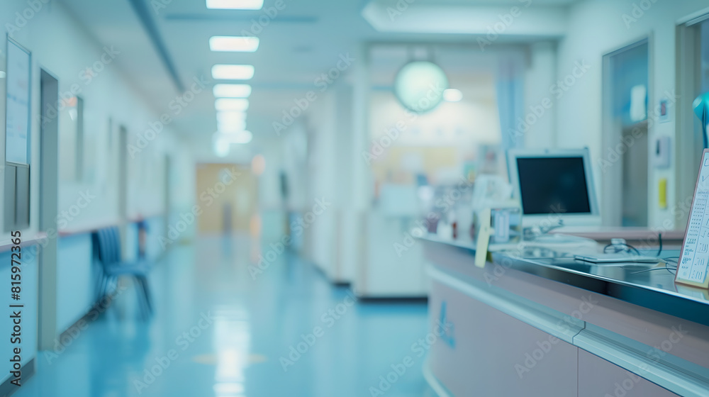 Poster soft and blurred image the decoration of the work desk of nurse staff within the new building hospit