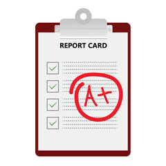 School report card with A plus grades flat design vector illustrations