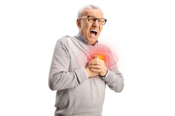 Elderly man with chest pain screaming