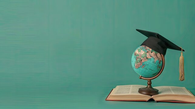 Wisdom Crowned: Graduation Cap Atop Book on Green Background