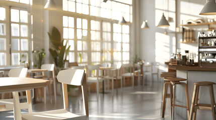 Empty on people  Coffee shop   interior design With chairs and white walls : Generative AI
