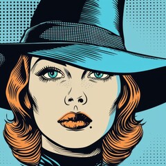 A woman with a witch hat in vibrant pop art style