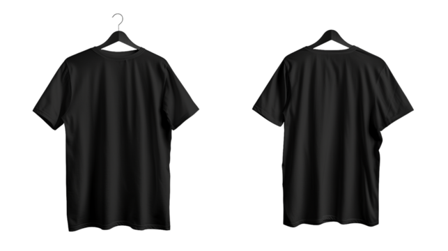 Black t-shirt mockup featuring front and back view.