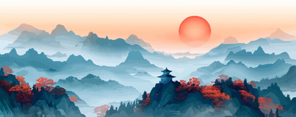 Mountain landscape in chinese style. vector simple illustration