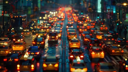 Traffic jam on a busy downtown street, depicting the daily struggle of city commuting.