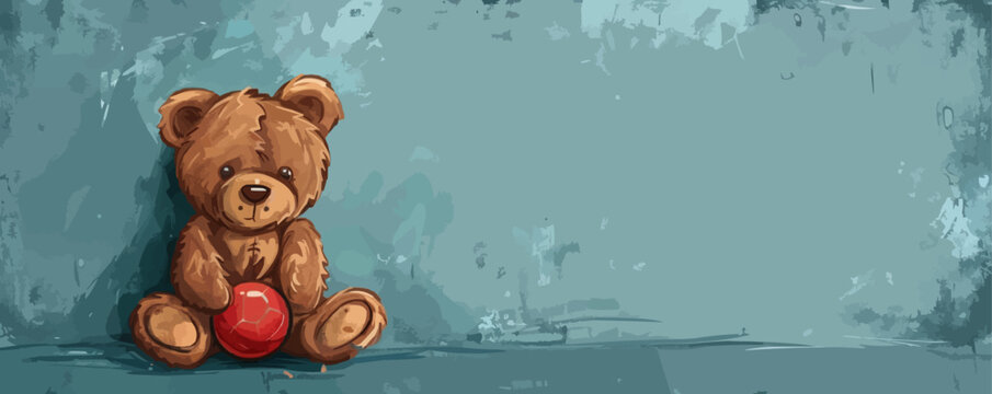 Teddy bear sitting and holding a ball in his hands old toy vintage. vector simple illustration