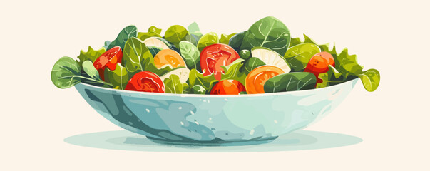Salad in vegetable bowl. vector simple illustration