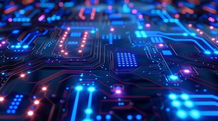 Obraz premium futuristic glowing blue circuit board pattern modern tech abstract background