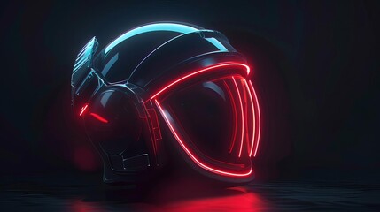 futuristic luminous helmet floating in dark void 3d illustration