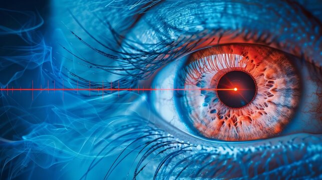 futuristic lasik vision correction procedure laser beams entering human eye cornea wide banner copy space medical illustration