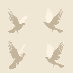 Christmas, peace or wedding dove bird silhouettes, vector pigeon icons.Vector flat minimalistic isolated illustration