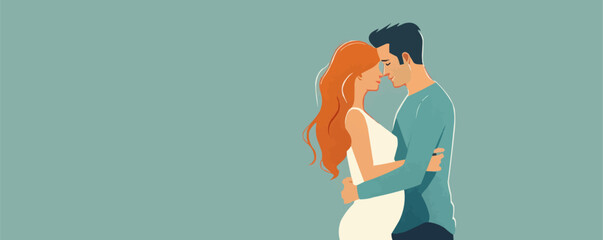 married couple of a pregnant wife and husband. A man embraces a woman in love beautifu. vector simple illustration