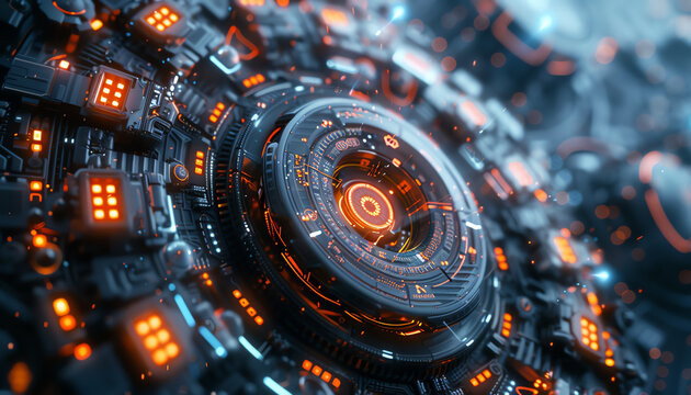 Capture a close-up shot of futuristic technologies seamlessly blending with intricate neural network patterns