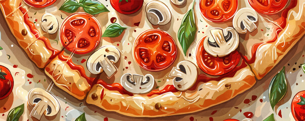 Mushroom pizza. vector simple illustration