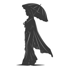 Silhouette independent indian women wearing Saree with umbrella black color only