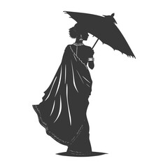 Silhouette independent indian women wearing Saree with umbrella black color only