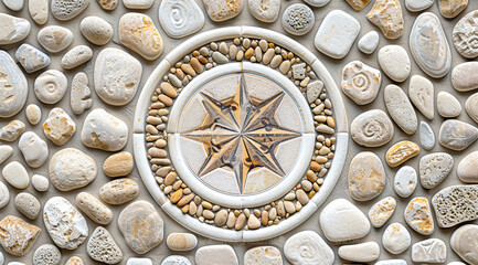 mosaic with stone ornament in warm colors with a circle in the center, decor in antique style