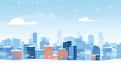 Snowy Cityscapes vector flat minimalistic isolated vector style illustration