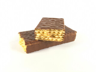 Chocolate wafer on white background broken and delicious