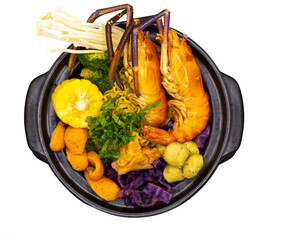 Korean seafood Lobster and noodle spicy soup, isolated on png 