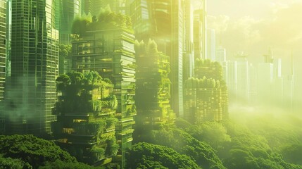 Obraz premium green engineering utopia sustainable urban development and innovative projects concept illustration