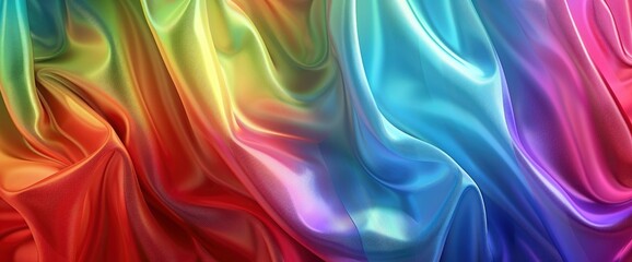 Fototapeta premium Abstract Gradient Background With Rainbow-Like Fabric In 3D Rendering Exudes Vibrancy And Fluidity, Creating A Visually Engaging And Dynamic Scene, 3D Rendering