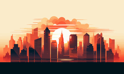 Fototapeta premium sunrise city vector flat minimalistic isolated illustration
