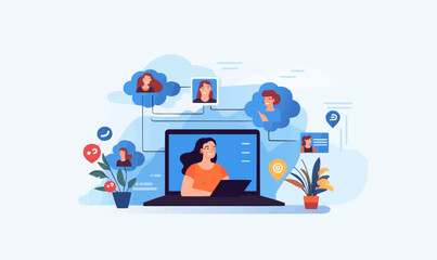 people on video call vector flat minimalistic isolated vector style illustration