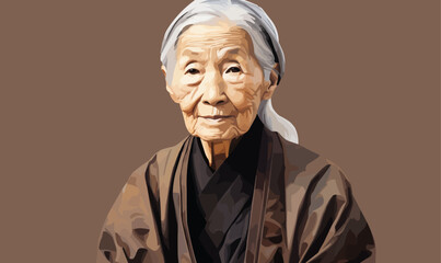 old asian woman isolated vector style with transparent background illustration